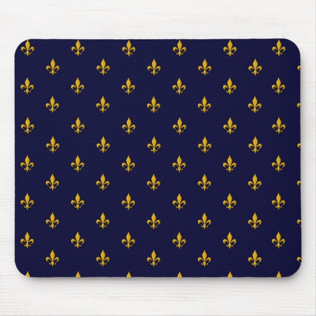 Mousepad Ouro Fleur de Lis no Marinho Azul (Frente)