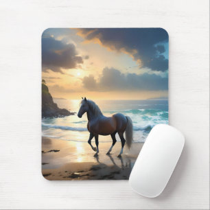 Mousepad Ouro Grace: Um Cavalo de Palomino na praia Sunset