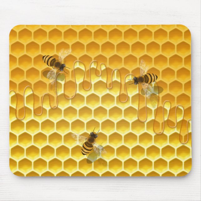 Mousepad Ouro Honeycomb com abelhas personalizáveis (Frente)