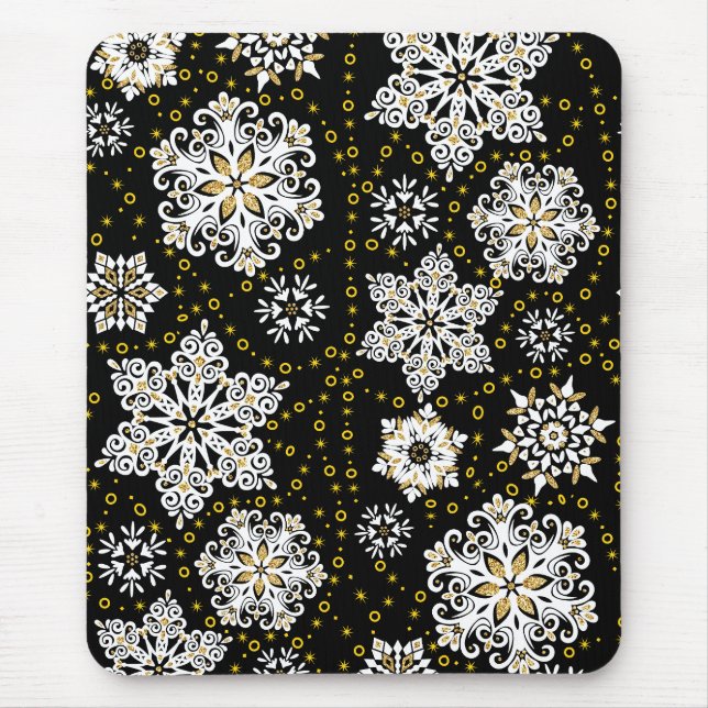 Mousepad Ouro Meia-Noite Flocos de Neve Glam (Frente)
