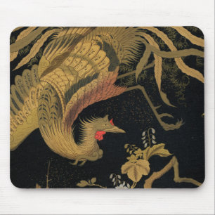 Mousepad Ouro Pássaro Japonês Clássico Antiquado