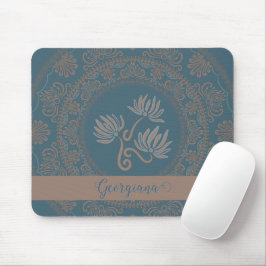 Mousepad Ouro Personalizado Teal Rococo Lotus Dot Mandala