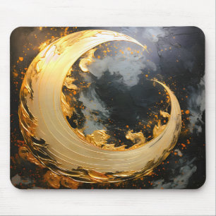 Mousepad Ouro Preto Redemoinho Abstrato Moderno Lua