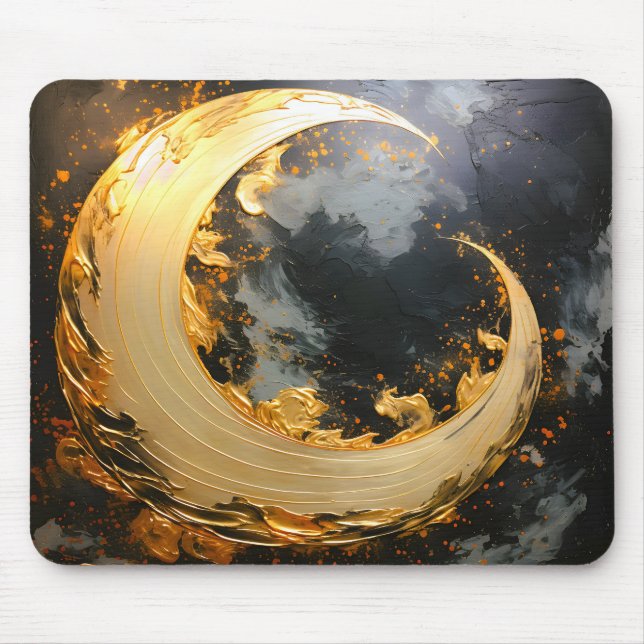 Mousepad Ouro Preto Redemoinho Abstrato Moderno Lua (Frente)