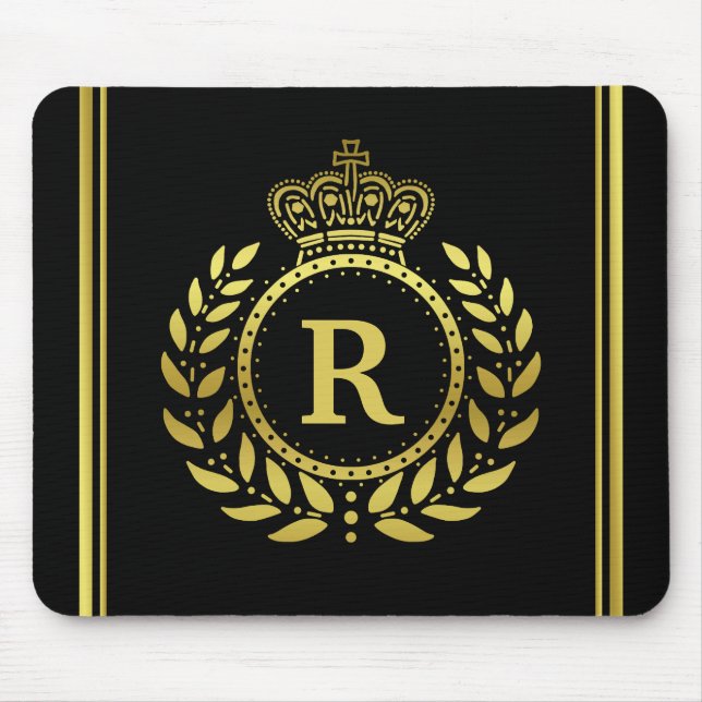 Mousepad Ouro real do preto da grinalda do louro da coroa (Frente)