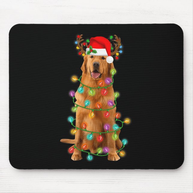 Mousepad Ouro Retriever Árvore de Natal Luz Pajama (Frente)