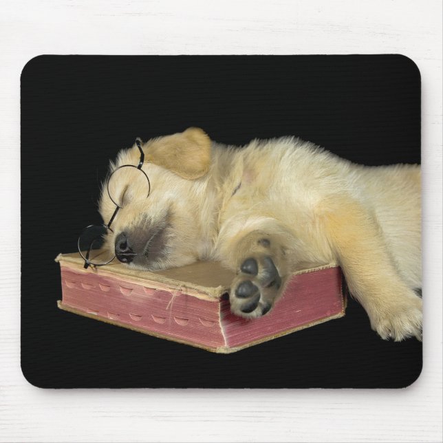 Mousepad Ouro Retriever cachorrinho no livro (Frente)