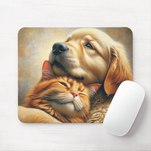 Mousepad Ouro Retriever Com Ginger Cat (Com mouse)