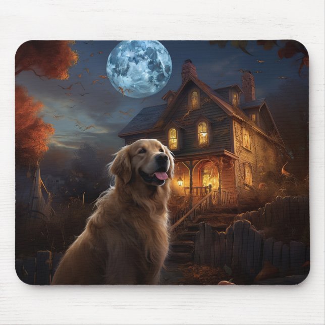 Mousepad Ouro Retriever Halloween Ascariado (Frente)