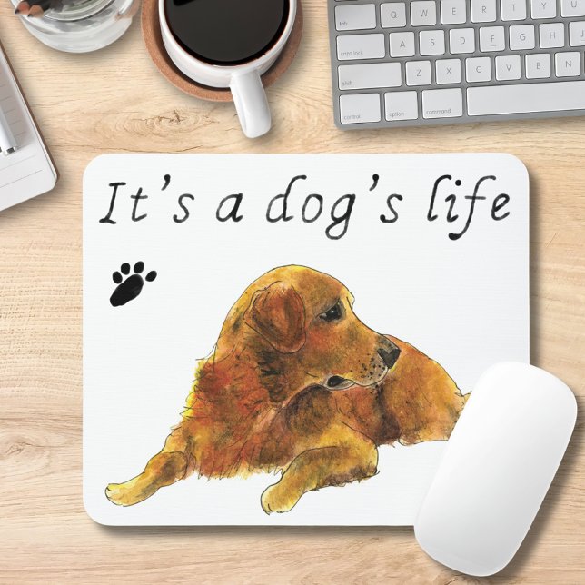 Mousepad Ouro Retriever Pintando Cães Vida Engraçado Slogan (Funny dog quote and cute golden retriever watercolor illustration mouse mat)
