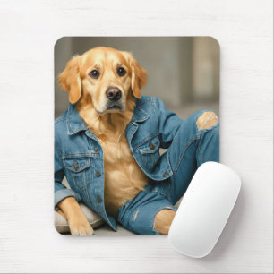 Mousepad Ouro Retriever Posicionando em Jeans Azuis