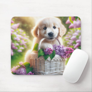 Mousepad Ouro Retriever Puppy Com Cesto Lilar