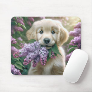 Mousepad Ouro Retriever Puppy Com Lilac Bunch