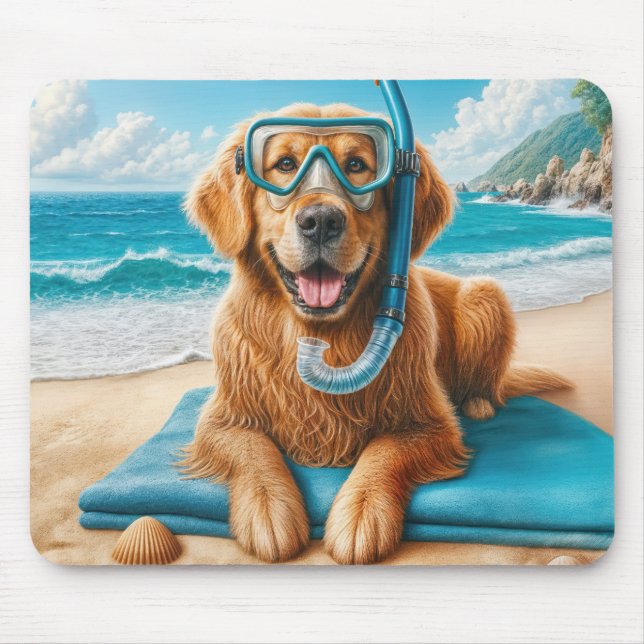 Mousepad Ouro Retriever Que Veste A Arte De Mergulho Scuba (Frente)