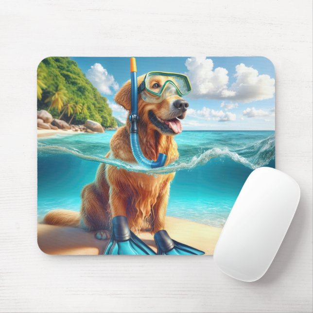 Mousepad Ouro Retriever Scuba Diver (Com mouse)