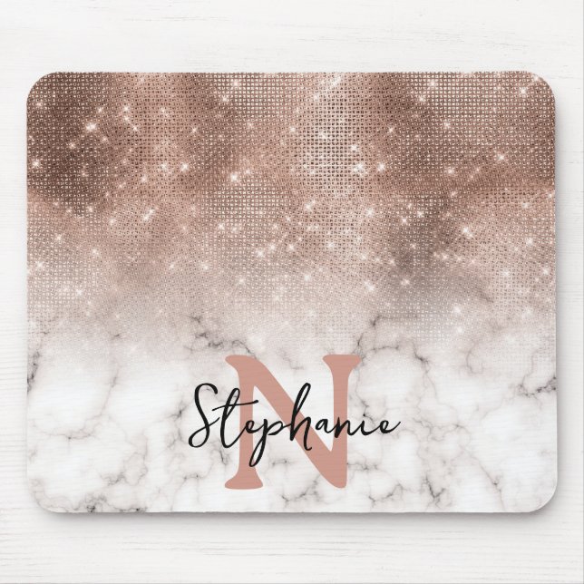 Mousepad Ouro Rosé Lantejoulas Brilho Mármore Ombre Monogra (Frente)