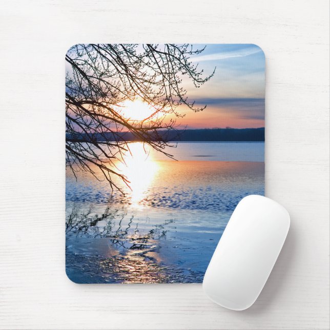 Mousepad Ouro Sunrise Sobre Lago (Com mouse)
