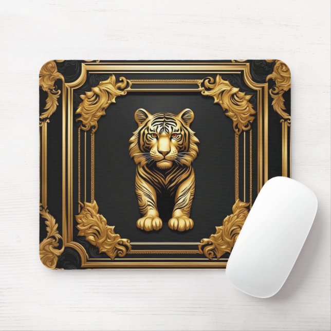 Mousepad Ouro tigre e quadro decorativo preto (Com mouse)