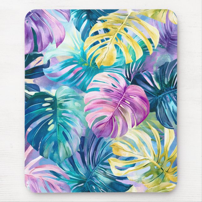 Mousepad Ouro Watercolor - Folhas Tropicais (Frente)