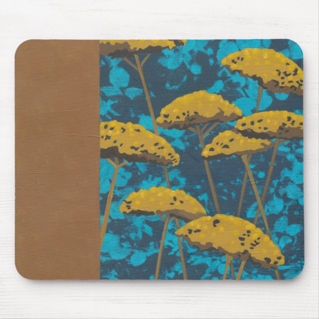 Mousepad Ouro Yseta Garden com fundo azul (Frente)