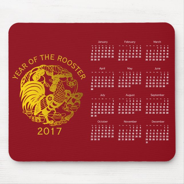 Mousepad Ouro Zodíaco 2017 Painel do Calendário do Ano do R (Frente)