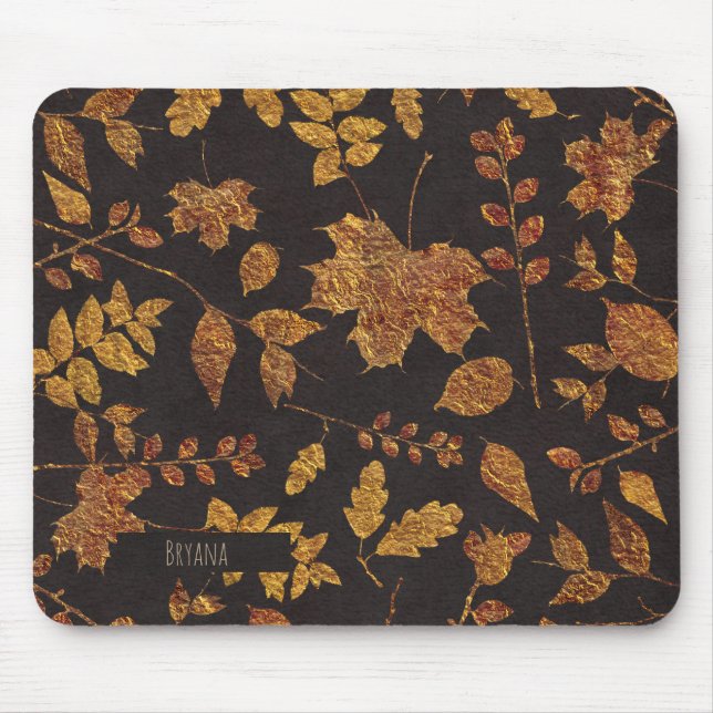 Mousepad Outono Rústico Folhas Douradas Elegantes Queda (Frente)