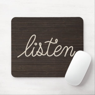 Mousepad OUVIR Texto de Corda em Madeira Escura