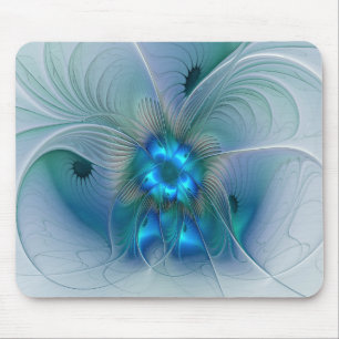 Mousepad Ovações de Pé, Fractal Azul Turquesa Abstrato