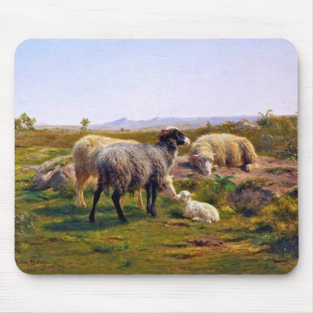Mousepad Ovelha e carneiro na natureza (por Rosa Bonheur) (Frente)