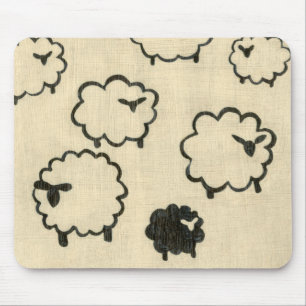 Mousepad Ovelha Negra e Branca em Fundo de Creme