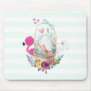 Mousepad Ovo bonito numa cesta com Flamingo e Bunny
