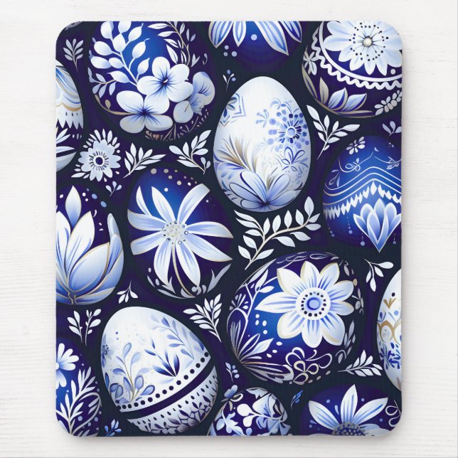 Mousepad Ovo de Páscoa Azul Floral Escandinavo (Frente)
