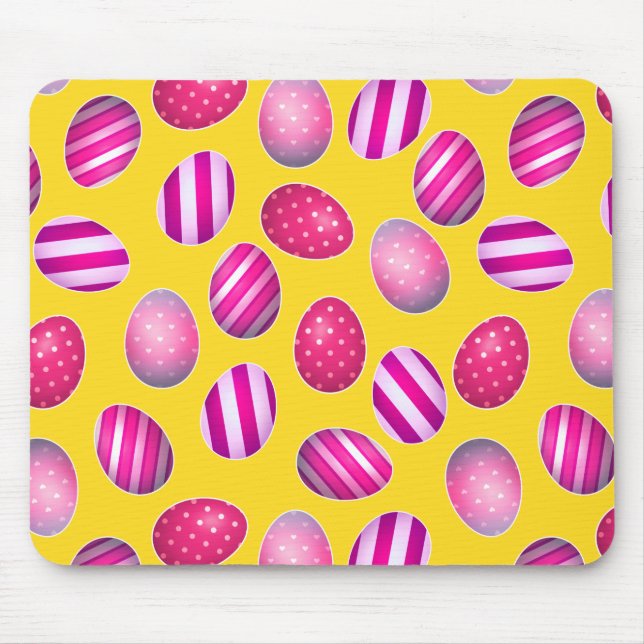 Mousepad Ovos da páscoa amarelos e teste padrão cor-de-rosa (Frente)