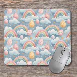Mousepad Ovos de Páscoa Arco-íris Pastel Vintage com Nuvens