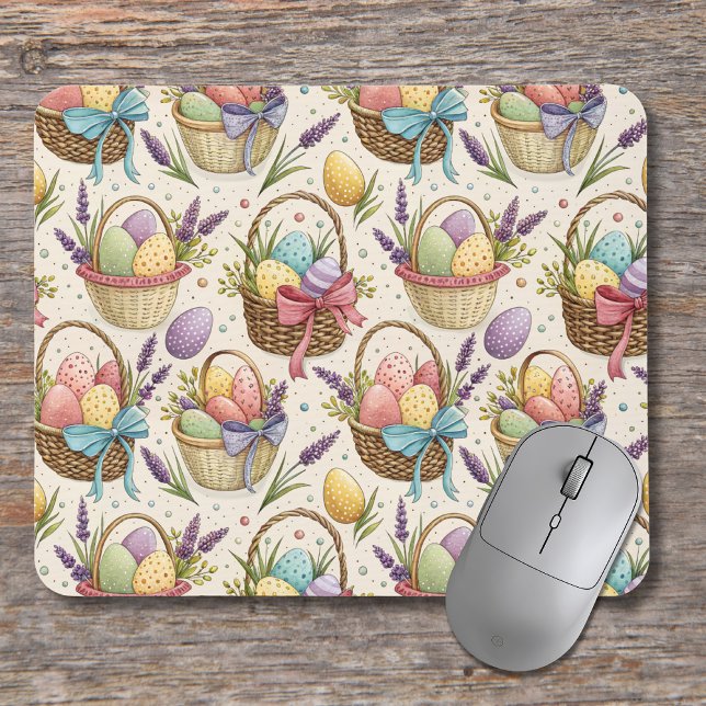 Mousepad Ovos de Páscoa em Cesta de Vime com Lavanda (Criador carregado)