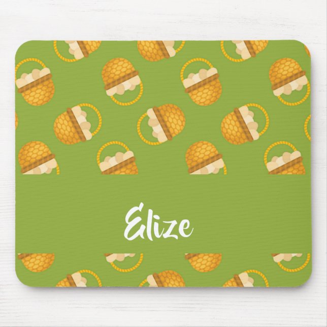 Mousepad Ovos em cesto castanho em verde (Frente)