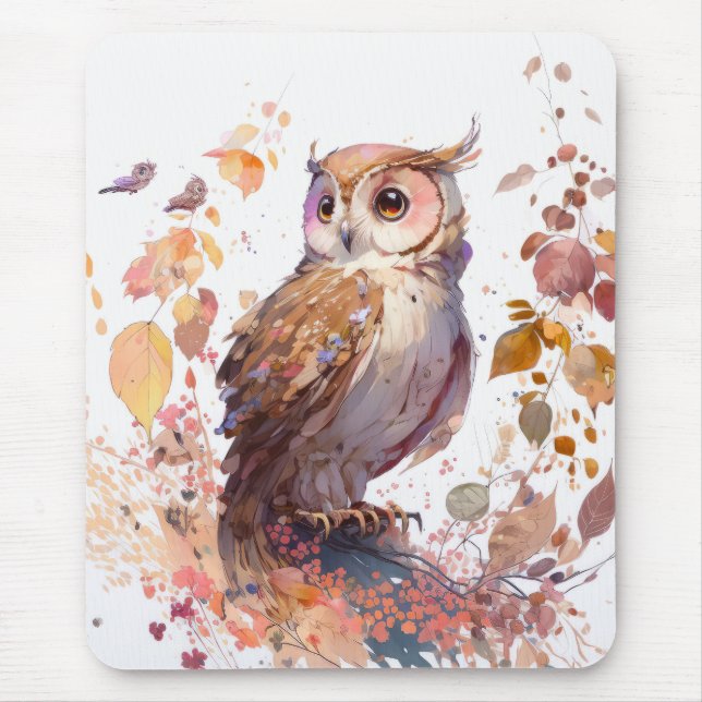 Mousepad Owl Bird Retrait Animal Painting Willife Forest (Frente)