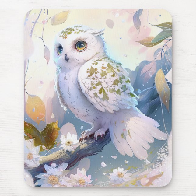 Mousepad Owl Bird Retrait Animal Painting Willife Forest (Frente)