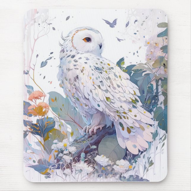 Mousepad Owl Bird Retrait Animal Painting Willife Forest (Frente)