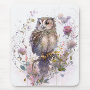 Mousepad Owl Bird Retrait Animal Painting Willife Forest