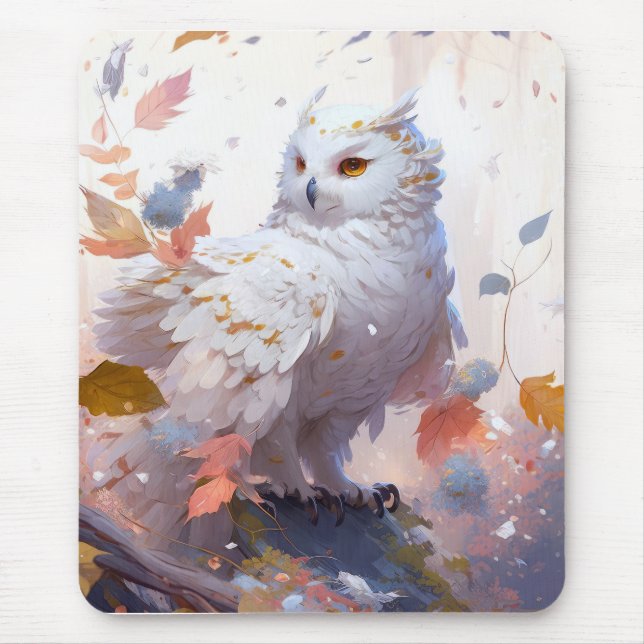 Mousepad Owl Bird Retrait Animal Painting Willife Forest (Frente)