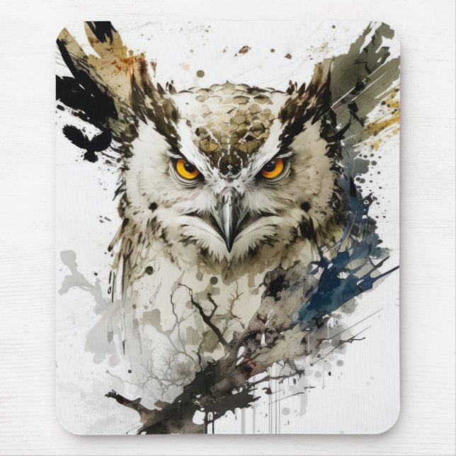 Mousepad Owl Bird Retrait Animal Painting Willife Forest (Frente)