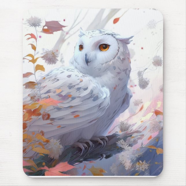 Mousepad Owl Bird Retrait Animal Painting Willife Forest (Frente)