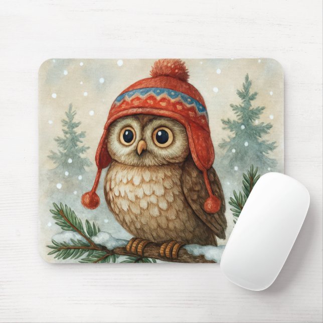 Mousepad Owl In a Winter Cap (Com mouse)