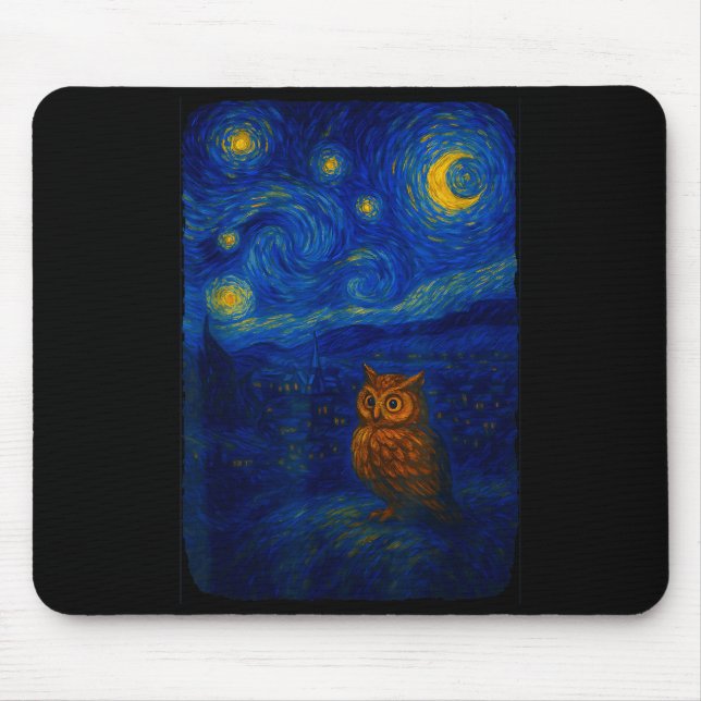 Mousepad Owl Starry Cute Night Van Gogh Owl Bird Lovers Wom (Frente)