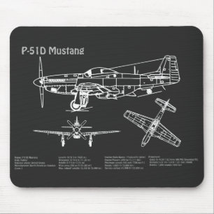 Mousepad P-51D Mustang - Avião Blueprint PD
