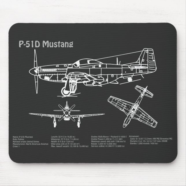 Mousepad P-51D Mustang - Avião Blueprint PD (Frente)