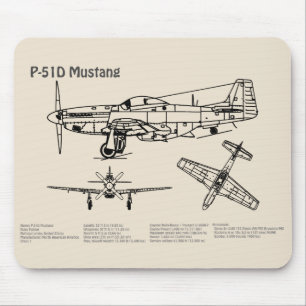 Mousepad P-51D Mustang - Avião Blueprint SD