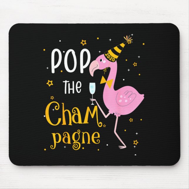 Mousepad P O Champanhe É Ano Novo! Flamingo Engraçado Bebid (Frente)