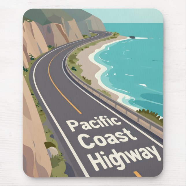 Mousepad Pacific Coast Highway Graphic Travel Art (Frente)